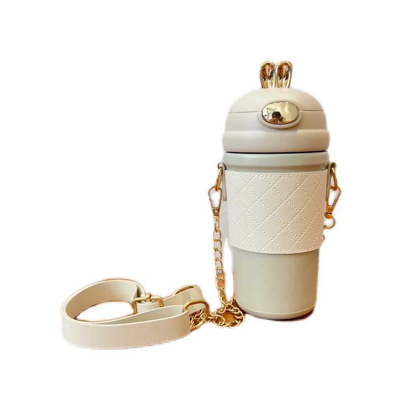 Cute angel rabbit cup, vacuum insulated cup, men's and women's water cup, pop-up lid, stainless steel straw Specification drawing