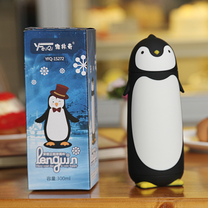 Yafiqi Factory direct sales of high-quality appearance level penguin creative cartoon double-layer penguin water cups, glass juice cups and gift cups Specification drawing