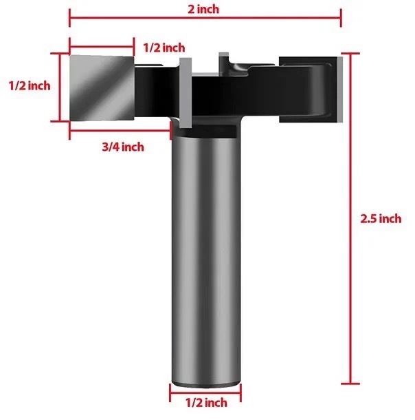 1/2 handle, 12 handle, 8 handle, three-edge T-shaped knife, slot knife, slotting knife, woodworking milling cutter, slotting milling cutter, T-shaped tenon knife, woodworking Application Scenario
