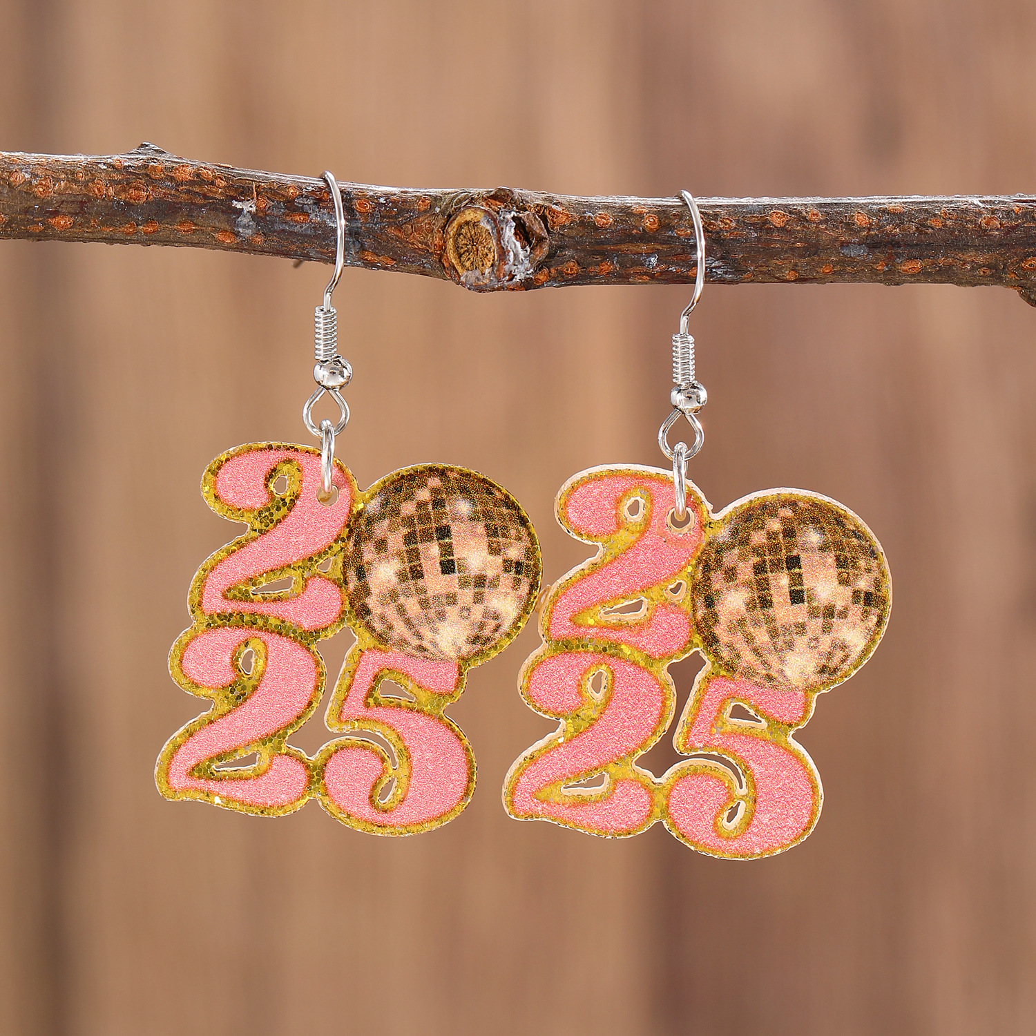 Cross-border 2025 Digital Earrings, fashionable metal star earrings, earrings, accessories, New Year Festival Party gifts, earrings Specification drawing