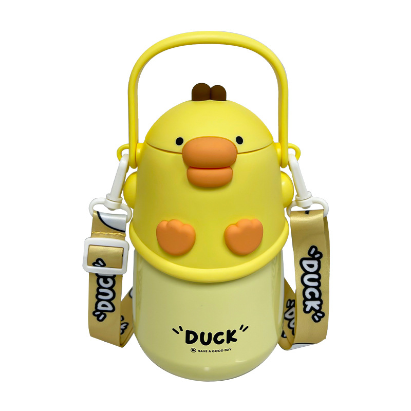 The cute student Dudu duck thermos cup has a high appearance level, a silicone spout, a large capacity water cup, and is convenient to carry Item Picture