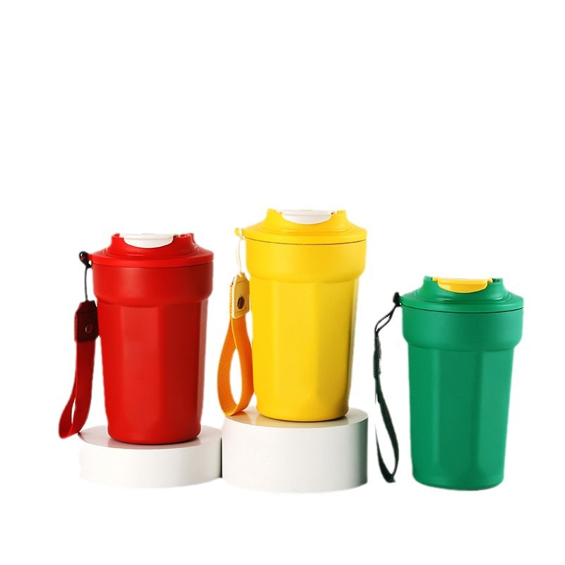Cross-border octagonal coffee cup, 316 stainless steel insulated cup with handle, portable insulated cup for men and women Item Picture