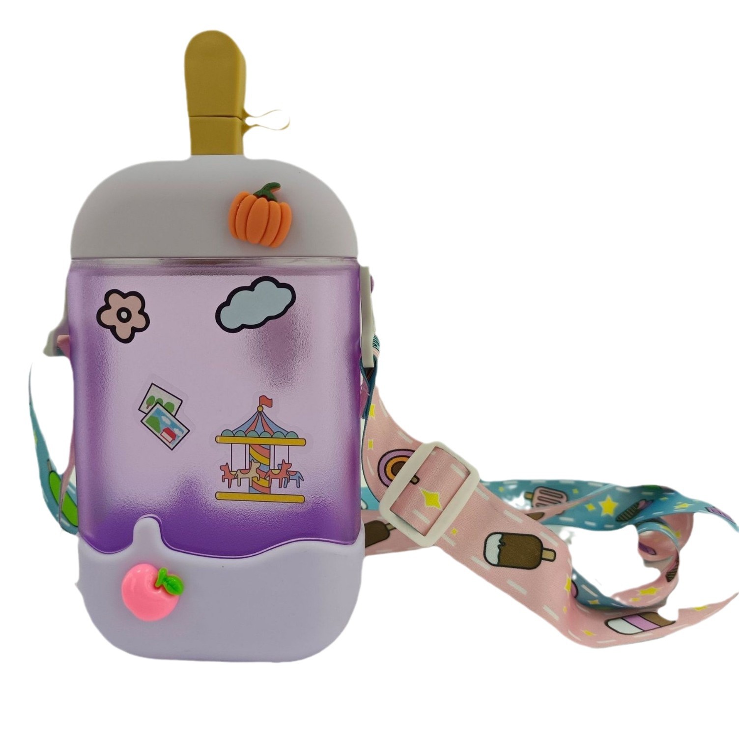 Yafieqi manufacturer's cross-border e-commerce ice cream, Popsicle, water cup, portable diagonal cross, backpack, water bottle, children's spout, plastic cup Item Picture