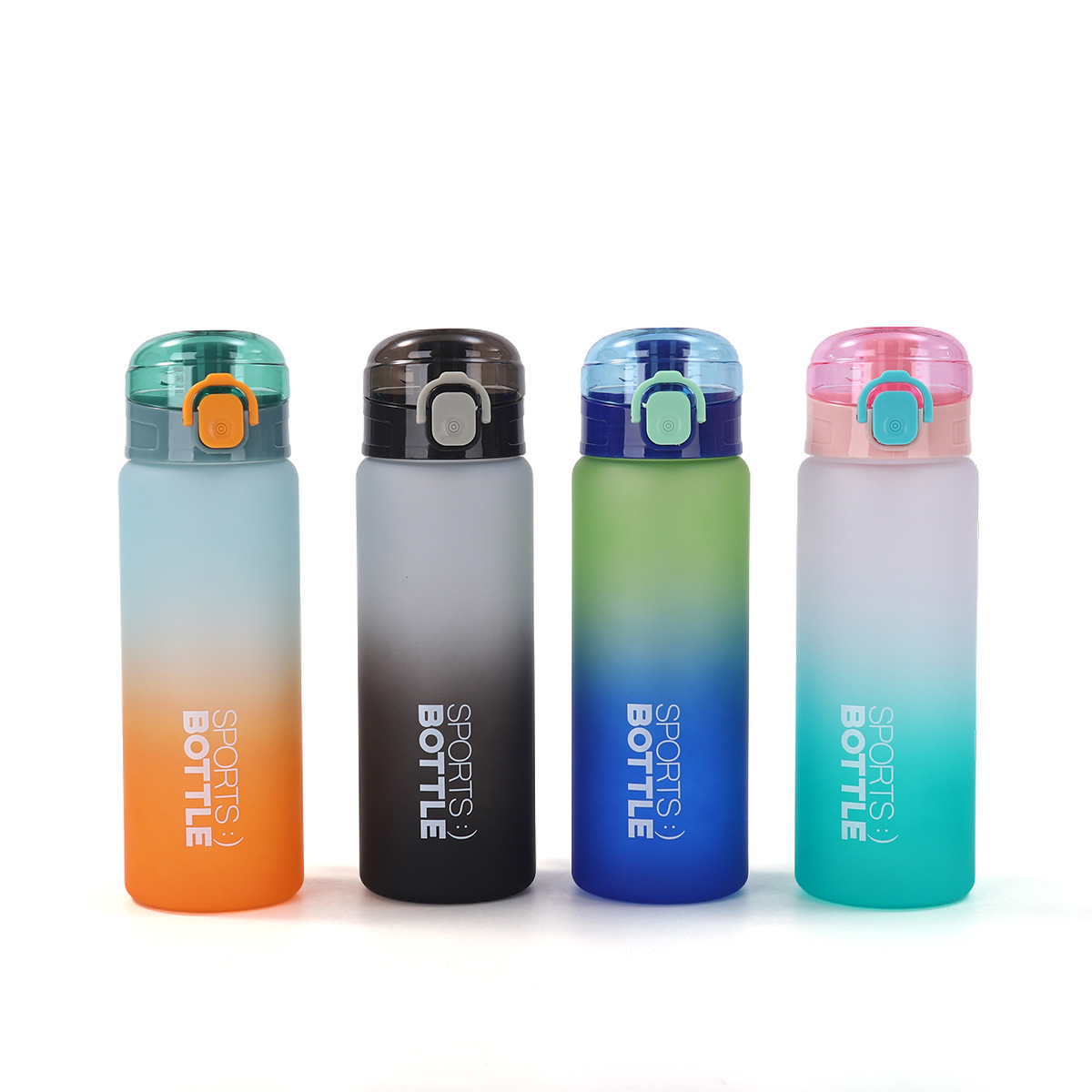 Wholesale of large-capacity frosted gradient plastic cups with scale, one-button pop-up lid direct drinking cups, outdoor portable sports water bottles Item Picture