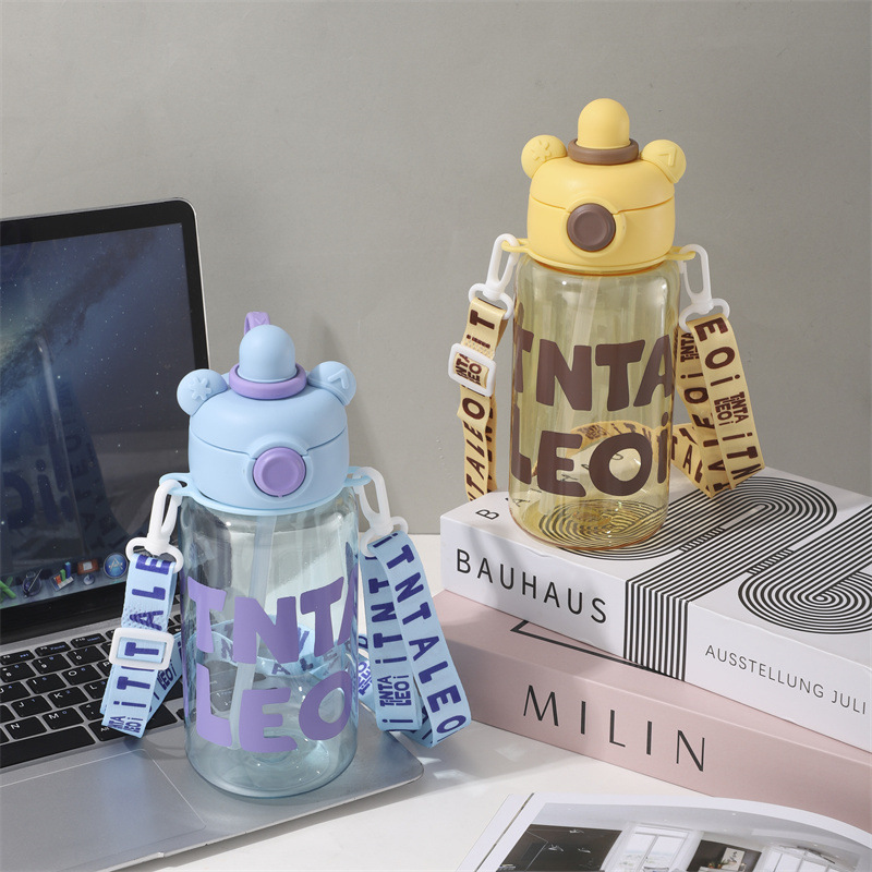 Panda plastic Cup, children's water cup, high appearance level, portable crossbody dopamine double drink bouncing cup for male and female students Specification drawing
