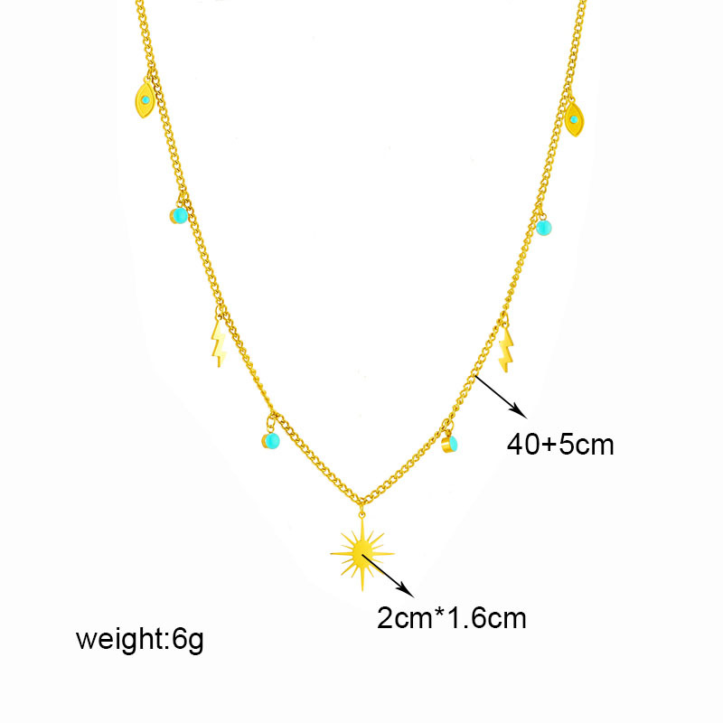 A new European and American fashion cross-border smooth lightning octagonal star turquoise pendant chain titanium steel style versatile necklace Application Scenario