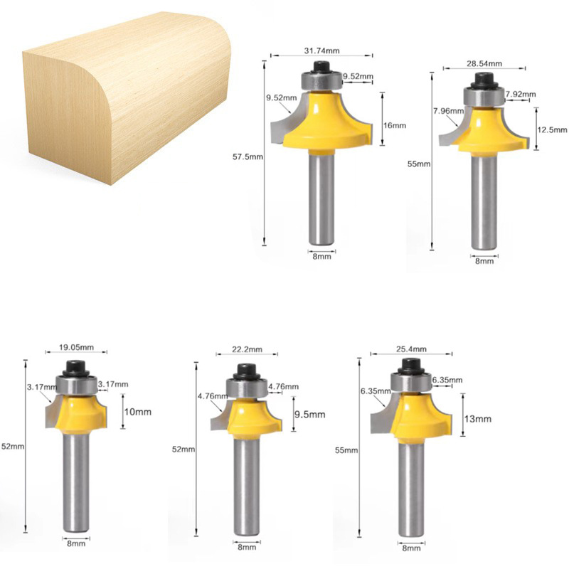 Cross-border woodworking milling cutter, fillet cutter, 4PC 1/4 handle, 6.35mm alloy fillet cutter, milling machine, milling cutter, slotting cutter undefined