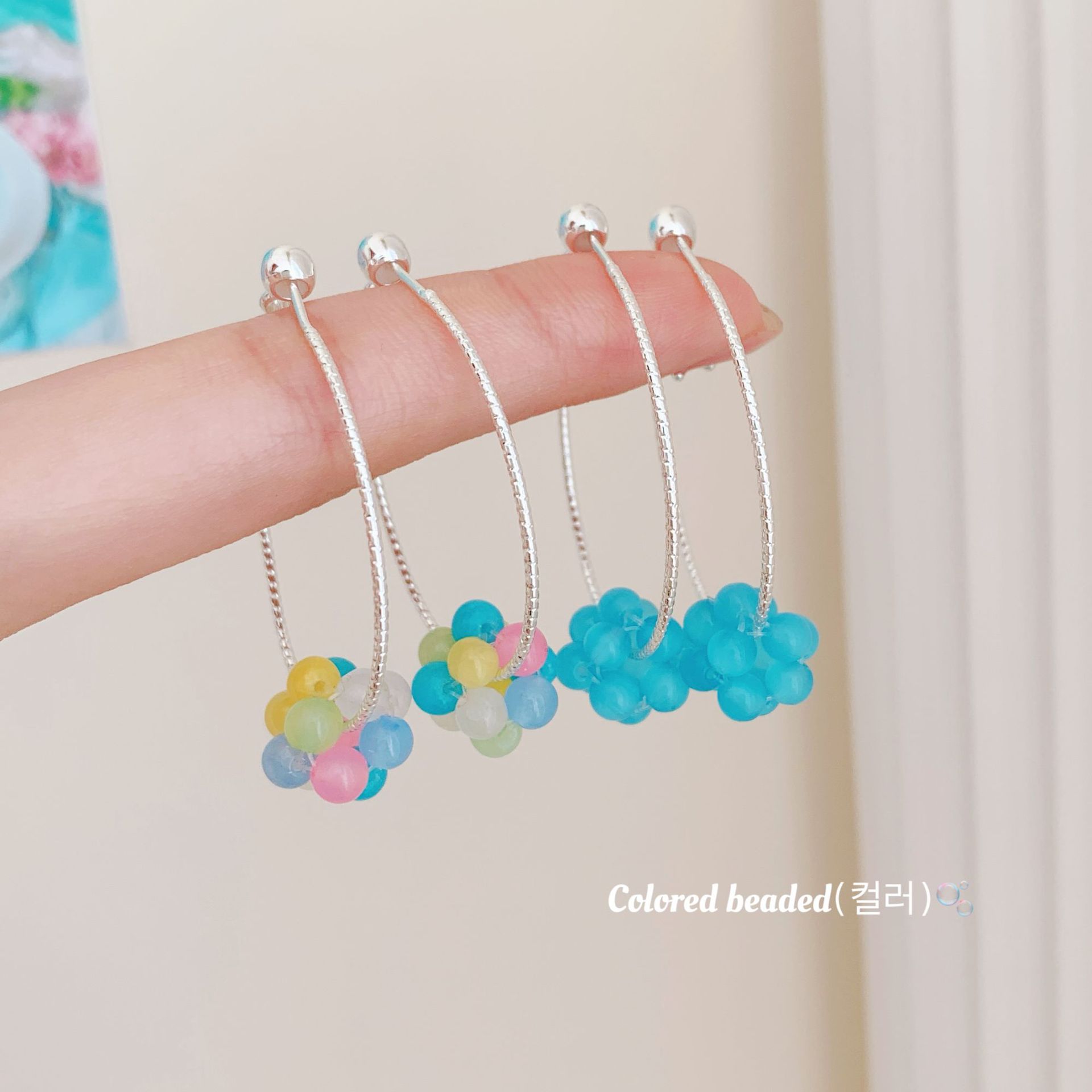 Summer dopamine, fresh and light blue, transparent beaded ear rings, women's exaggerated and high-end style, vacation style earrings Application Scenario