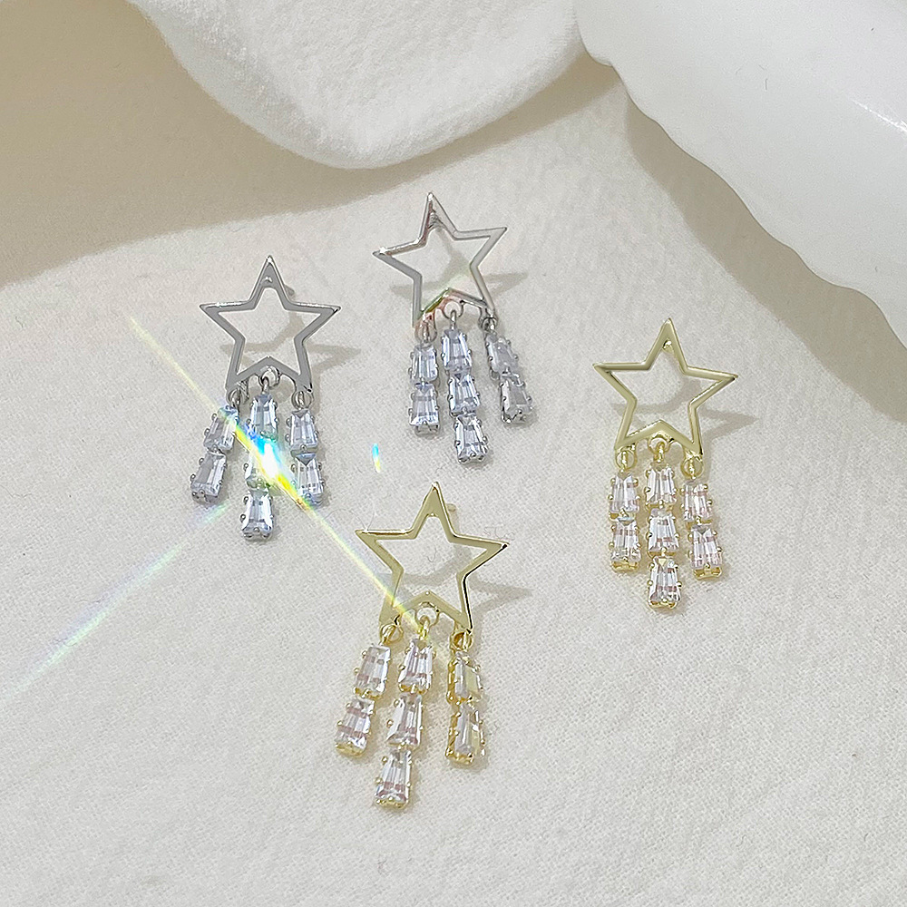 European and American InS-style hollowed-out star earrings for women, Korean fashionable long five-pointed star tassel earrings, trendy trendy earrings details Picture