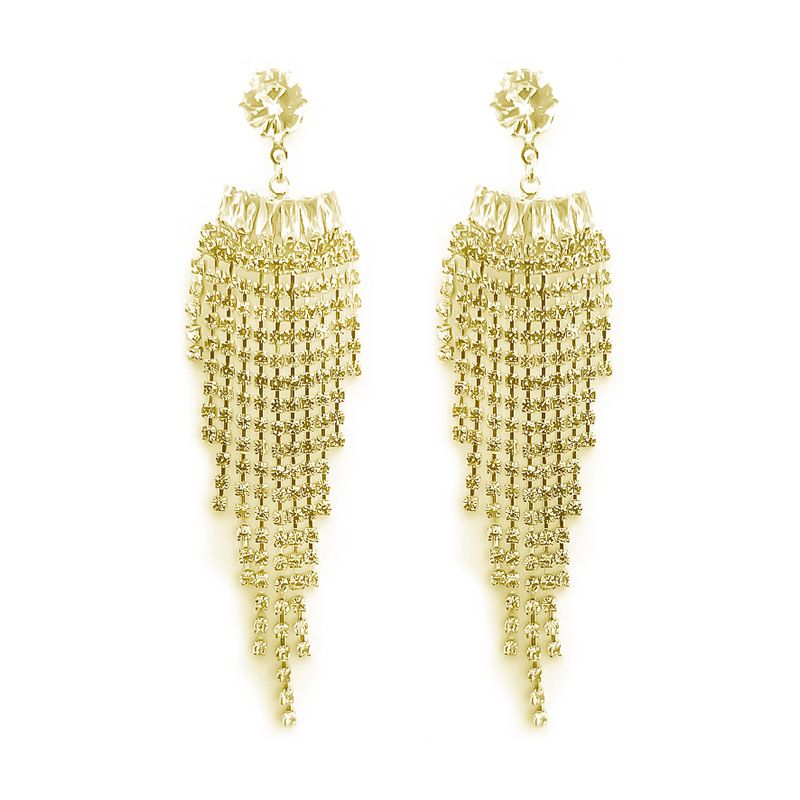 "Socialite charm, full diamond tassel earrings, 925 silver needle, ins light luxury, niche design, internet-famous long earrings wholesale. Item Picture