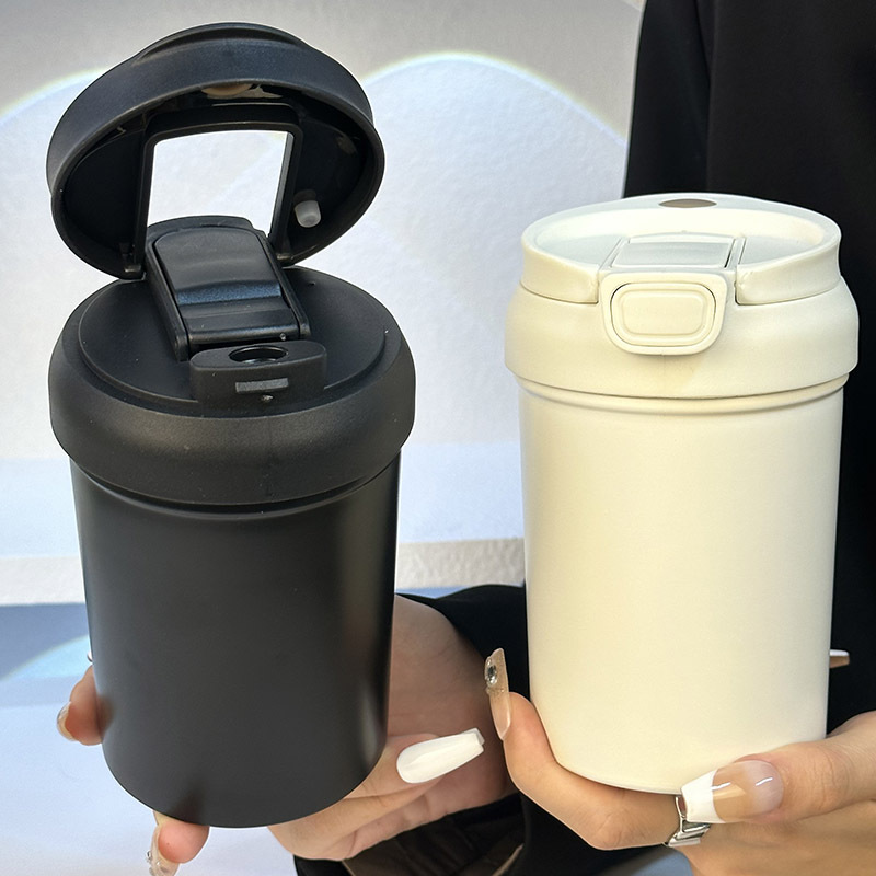 Cute large-capacity insulated cup, new pop-up lid straw water cup, household and student portable solid-color cup, cold preservation cup details Picture