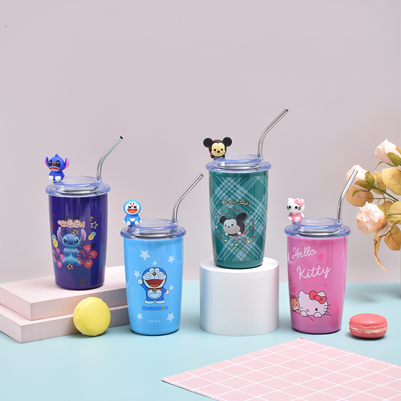 The popular stainless steel straws with high appearance level strawberry bear insulated cup, heat and cold preservation coffee cup, office insulated cup Specification drawing