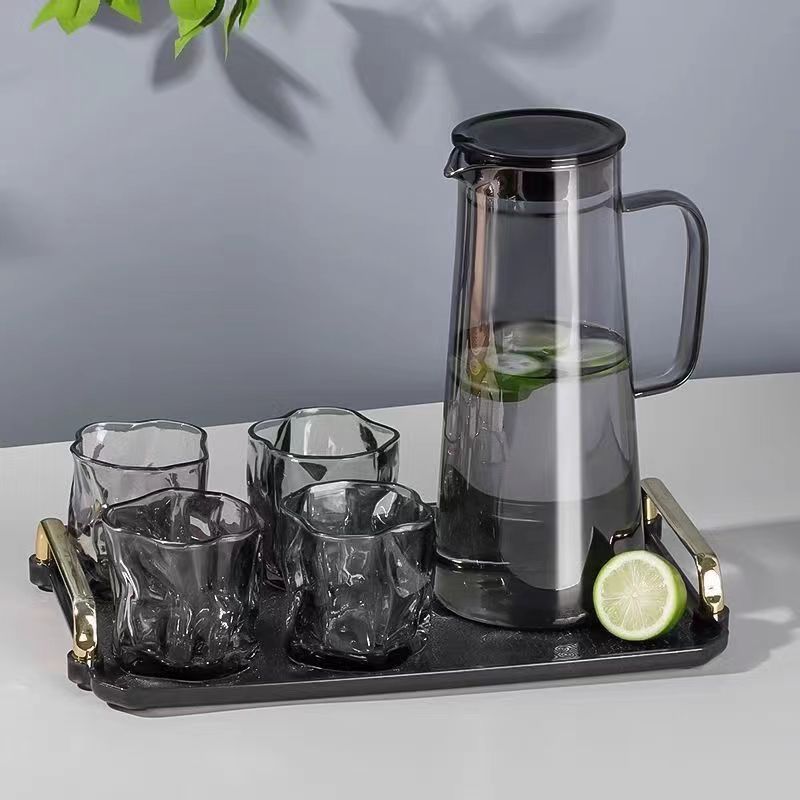 Light luxury high borosilicate glass water bottle set, high-end household tea sets, large-capacity new tea teapots and cups, gift wholesale details Picture