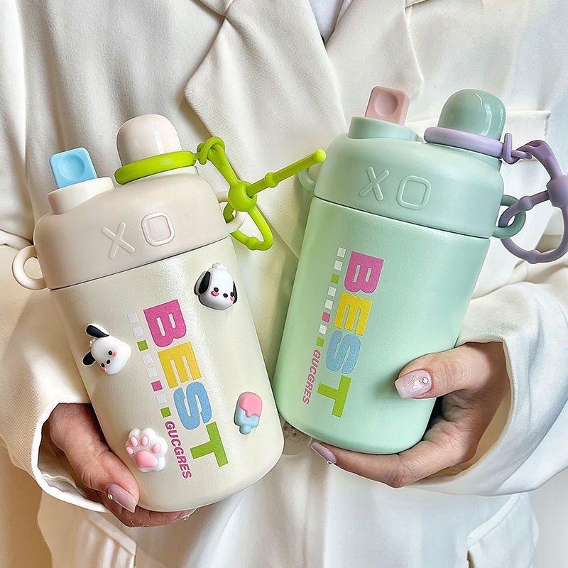 Double-drinking insulated cup, large-capacity with straw, portable for children, student water cup, girls' high school appearance level, 316 stainless steel cup details Picture