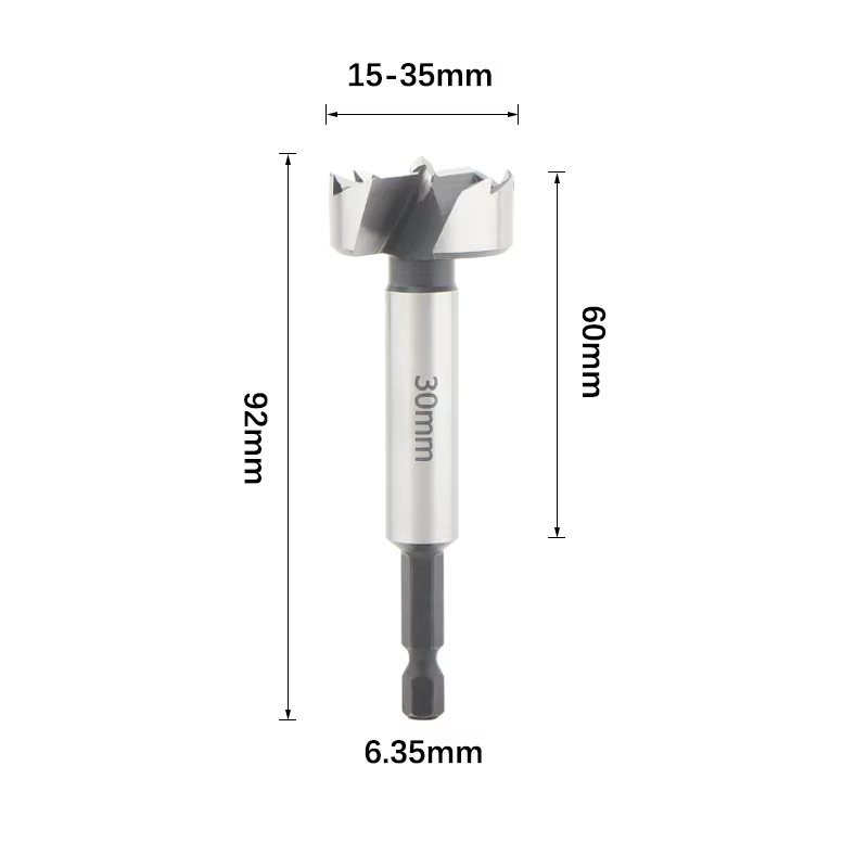 6.35mm small hexagonal handle woodworking hole opener, multi-tooth flat wing drill, woodworking drill bit, for opening holes in doors, Windows, cabinets and hinges details Picture