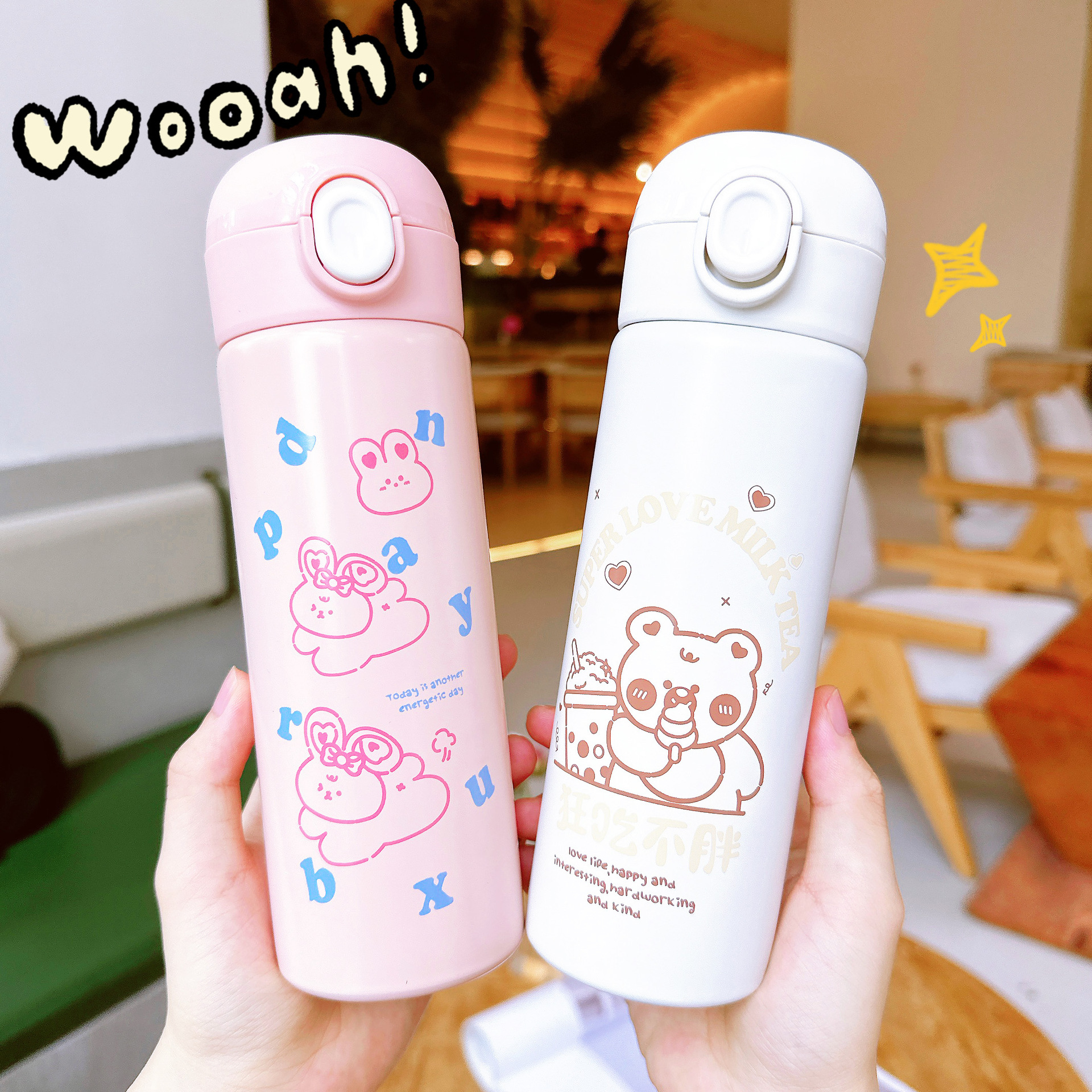 New cartoon insulated cups for direct drinking, high appearance level, student portable cups with spring LIDS, stainless steel gift cups wholesale Specification drawing