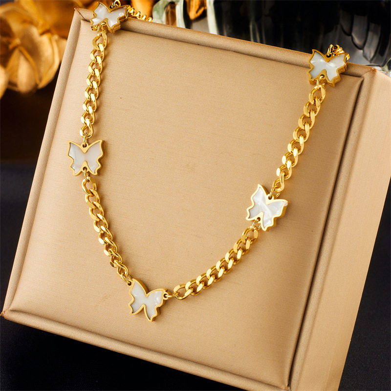 European and American fashion, niche, individualistic, elegant and simple design, white butterfly chain titanium steel jewelry necklace full figure