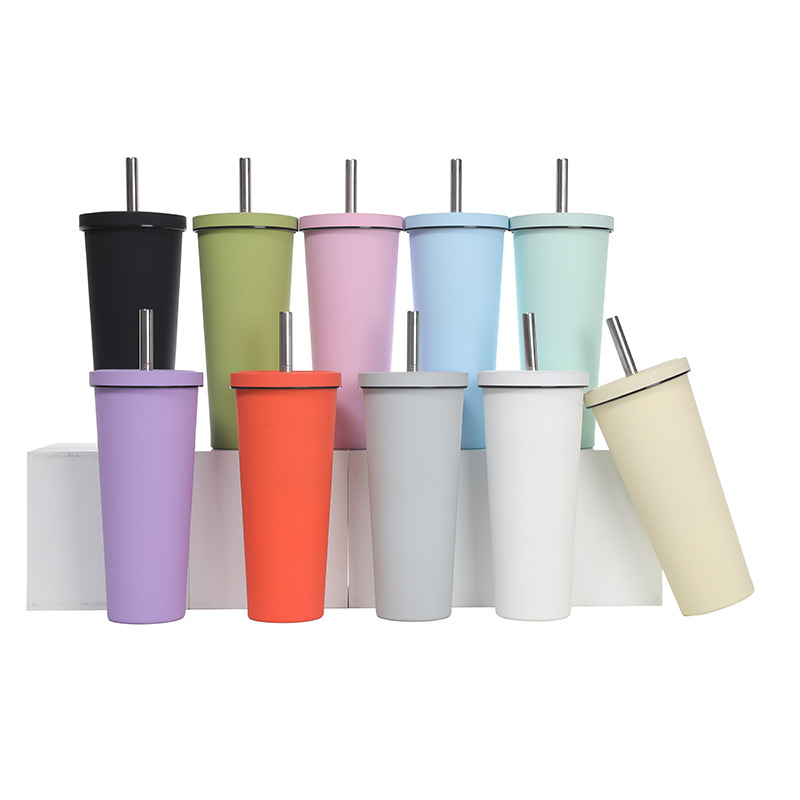 Cross-border factory direct supply double-layer insulated cups, simple household bubble milk tea cups with LIDS, straw cups, gift water cups Specification drawing