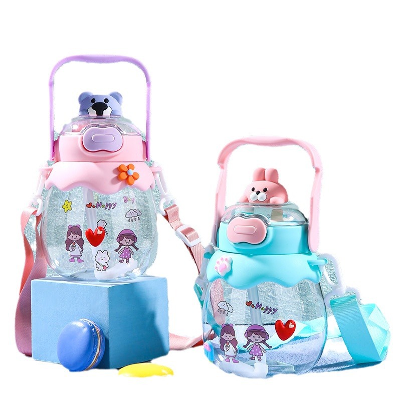 diy cartoon dolls by Internet celebrities, large-bellied transparent cups with high appearance standards, portable children's water cups, large-capacity double-drinking plastic cups Item Picture