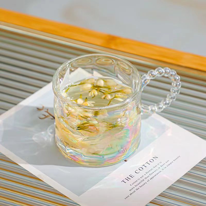 Creative pearl handle cups, large-capacity glass cups, hammer-patterned glass water cups, souvenir cups, gift factory wholesale details Picture