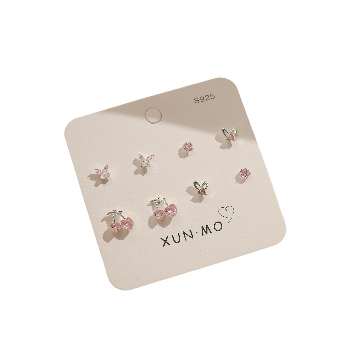 Pink zircon high-end silver stud earrings, women's light luxury and fashionable earrings, Korean-style ins small student earrings Item Picture
