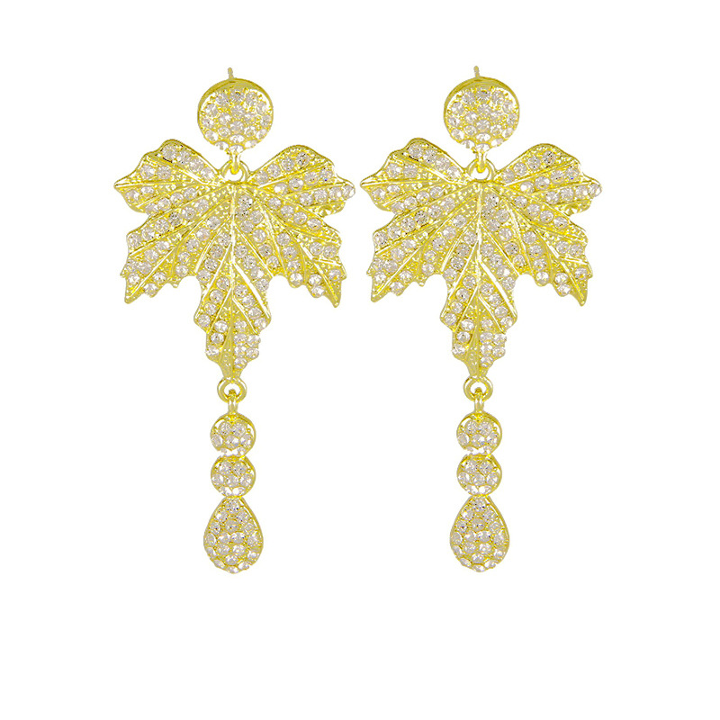 Wholesale of fashionable, long, elegant, and niche design maple leaf earrings with tassels, exuding a sense of sophistication and highlighting the face Item Picture