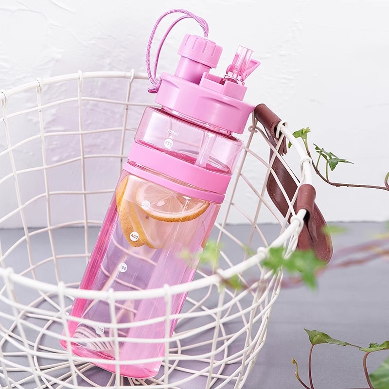 Large-capacity sports water cup with straw, high appearance level fitness water bottle, outdoor portable, summer heat-resistant water bottle Specification drawing