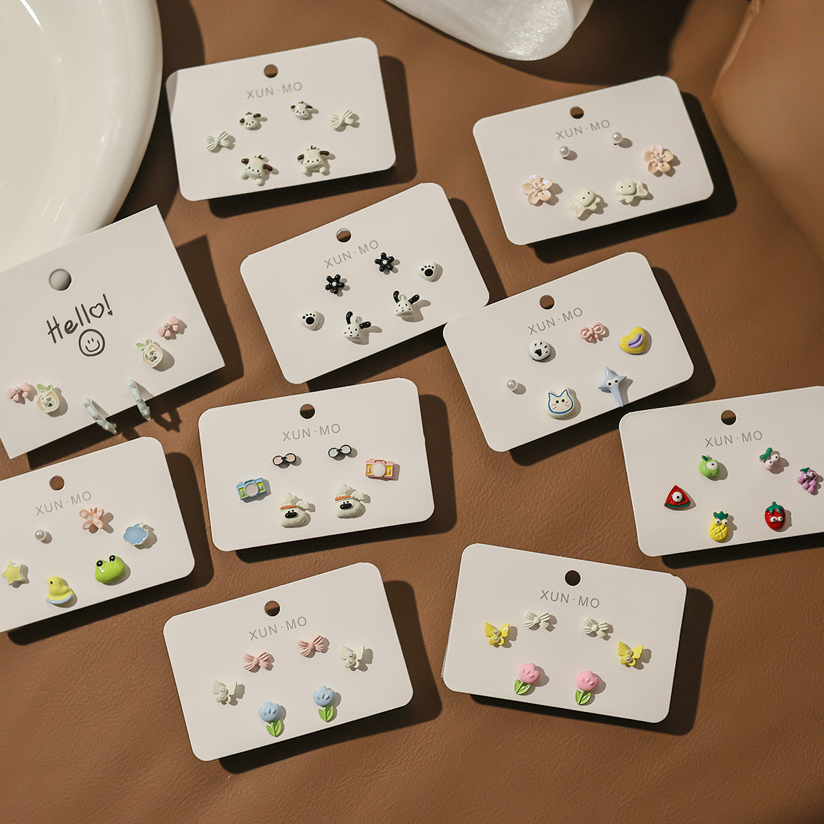 Cute cartoon cat silver needle ear stud set 2024 New style Small and fun student earrings, no need to remove earrings when sleeping full figure
