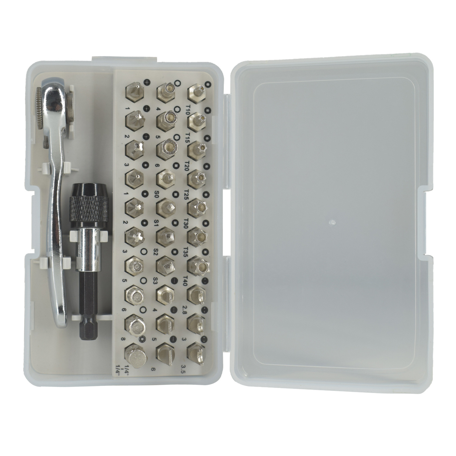 32-in-one wrench, plum blossom type household multi-functional one-head cross ratchet small dual-purpose torque screwdriver box set Item Picture