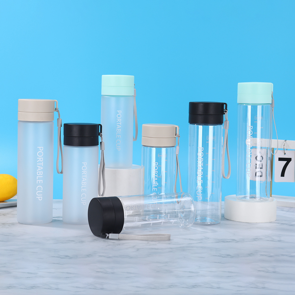 Double-lid frosted plastic cups, large-capacity sports water bottles with tea stranding, portable cups for outdoor use, wholesale Specification drawing