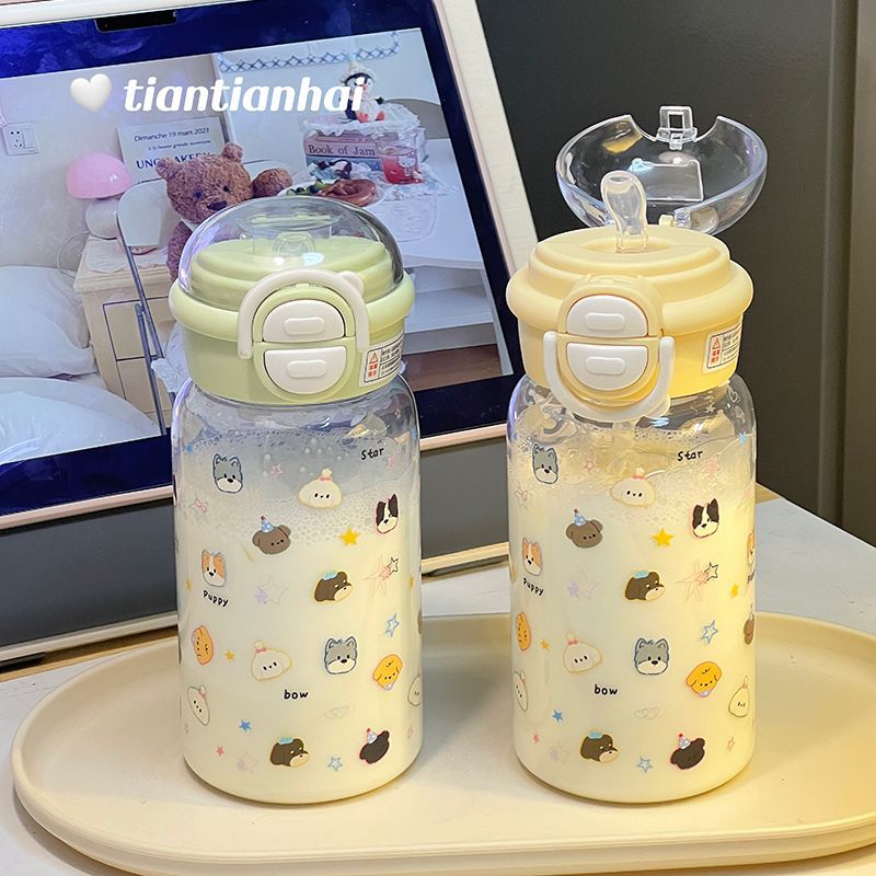 High appearance level 2025 girls' plastic cup summer water cup New portable double-lid double-drinking cute campus cup for going out Application Scenario