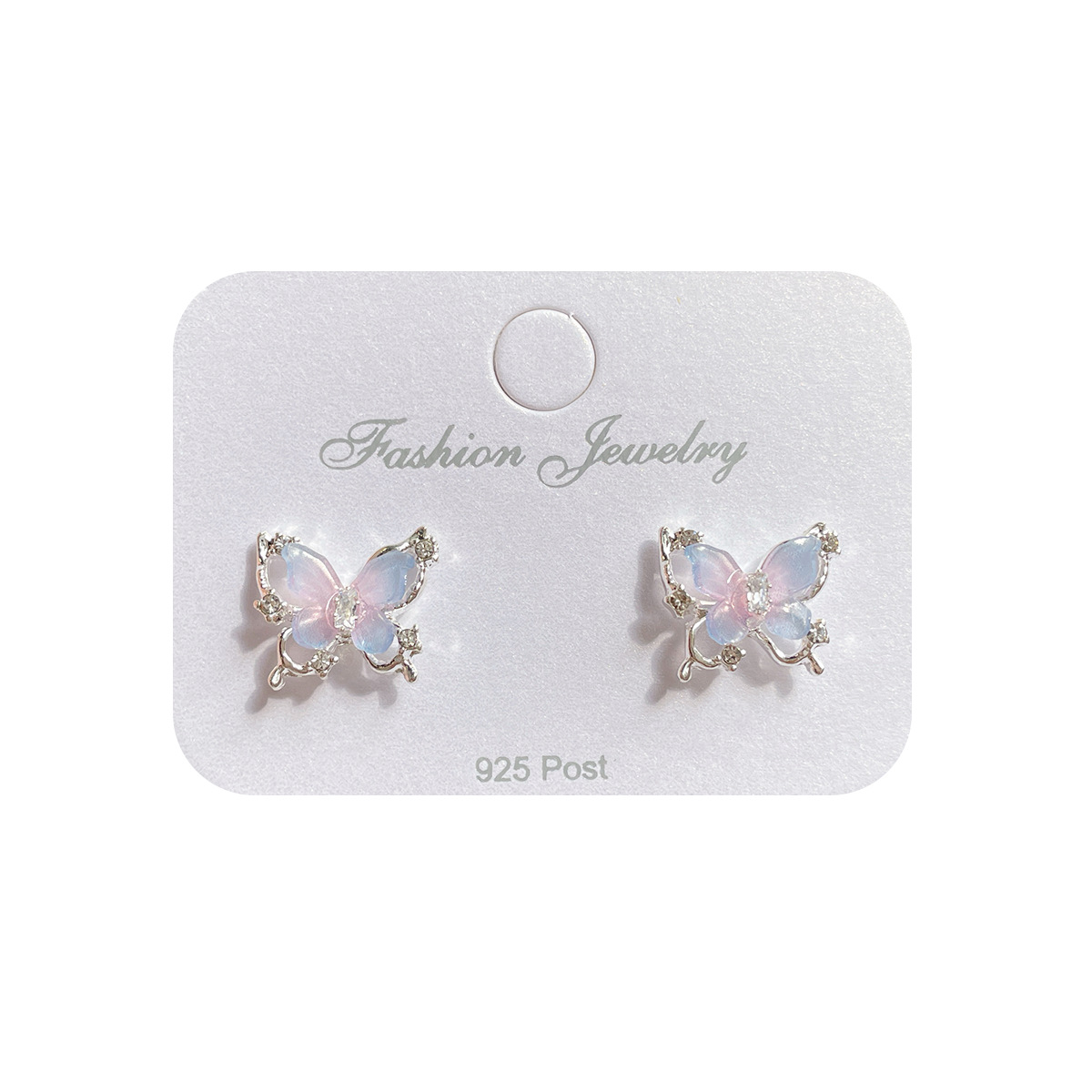 Summer dreamy gradient blue and purple butterfly stud earrings, women's silver needle, niche gentle, hollowed-out three-dimensional sweet ins style earrings Item Picture
