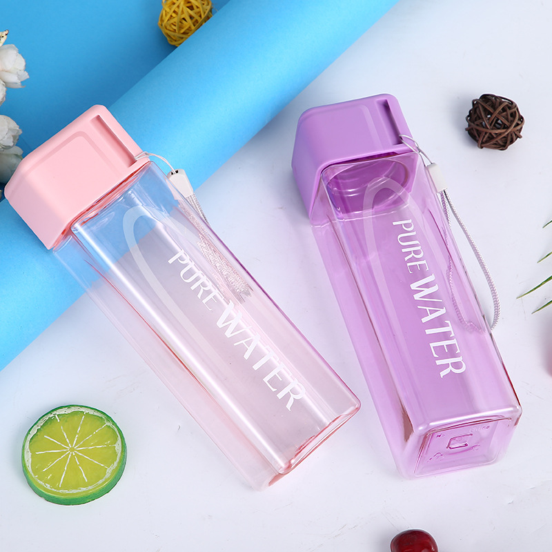 Simple square water cup, personalized casual cup, creative summer Internet celebrity cup, leak-proof and shock-resistant plastic cup, custom LOGO full figure