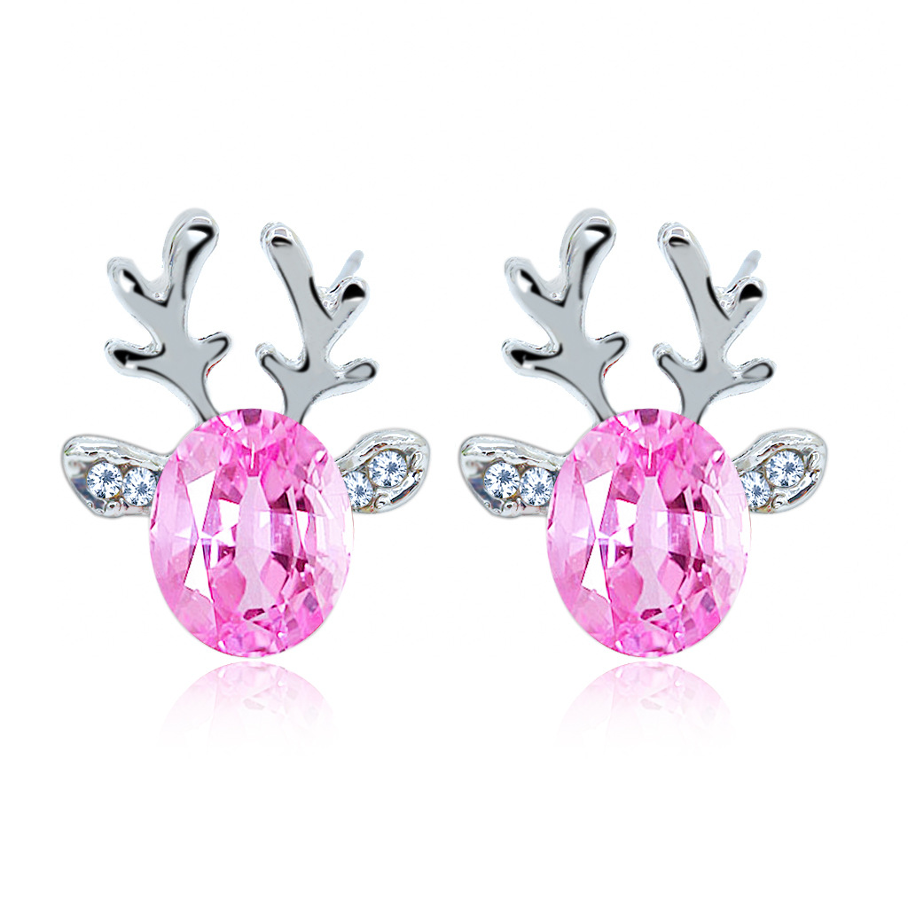 Korean version earrings wholesale manufacturer crystal gemstone antler earrings, elegant and three-dimensional Christmas reindeer stud earrings Specification drawing