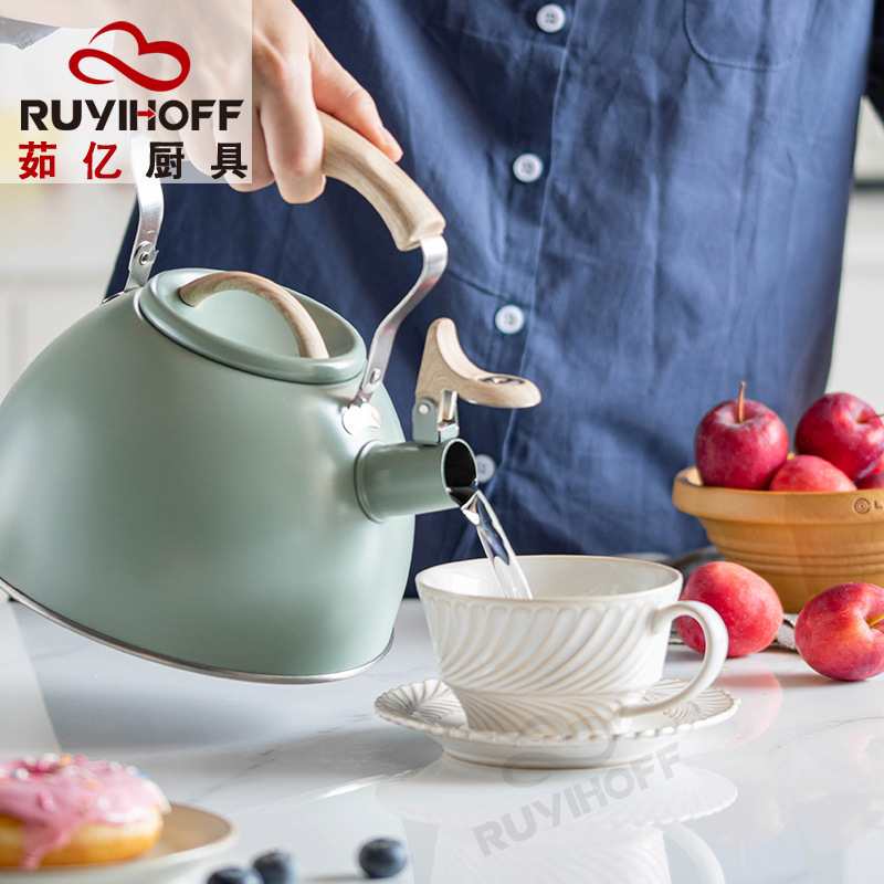 New cross-border light green sound kettle for brewing tea and coffee, 3L European and American sound kettle, light luxury kitchenware with folding handle details Picture