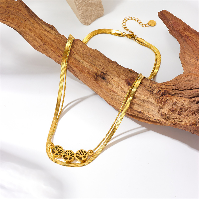 A double-layered circular life tree accessory chain necklace with a retro and fashionable design from Europe and America Specification drawing
