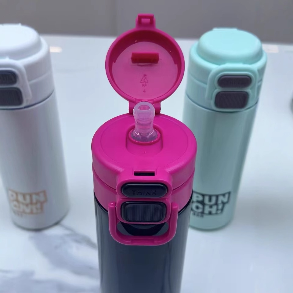 Creative high appearance level double-spout bouncy insulated cup, 304 stainless steel simple student portable water cup gift wholesale Application Scenario
