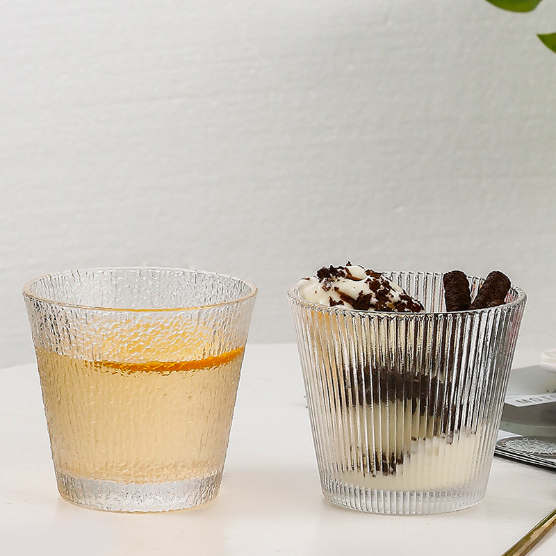 Thickened striped glass cups, popular Instagram coffee cups, latte cups, tea cups, cold drinks, juice cups, tree-patterned whisky cups Specification drawing