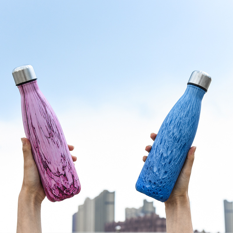 Coke bottle stainless steel vacuum insulated cup 304 Sports car water cup Men's and women's wood grain fashionable gift cup full figure