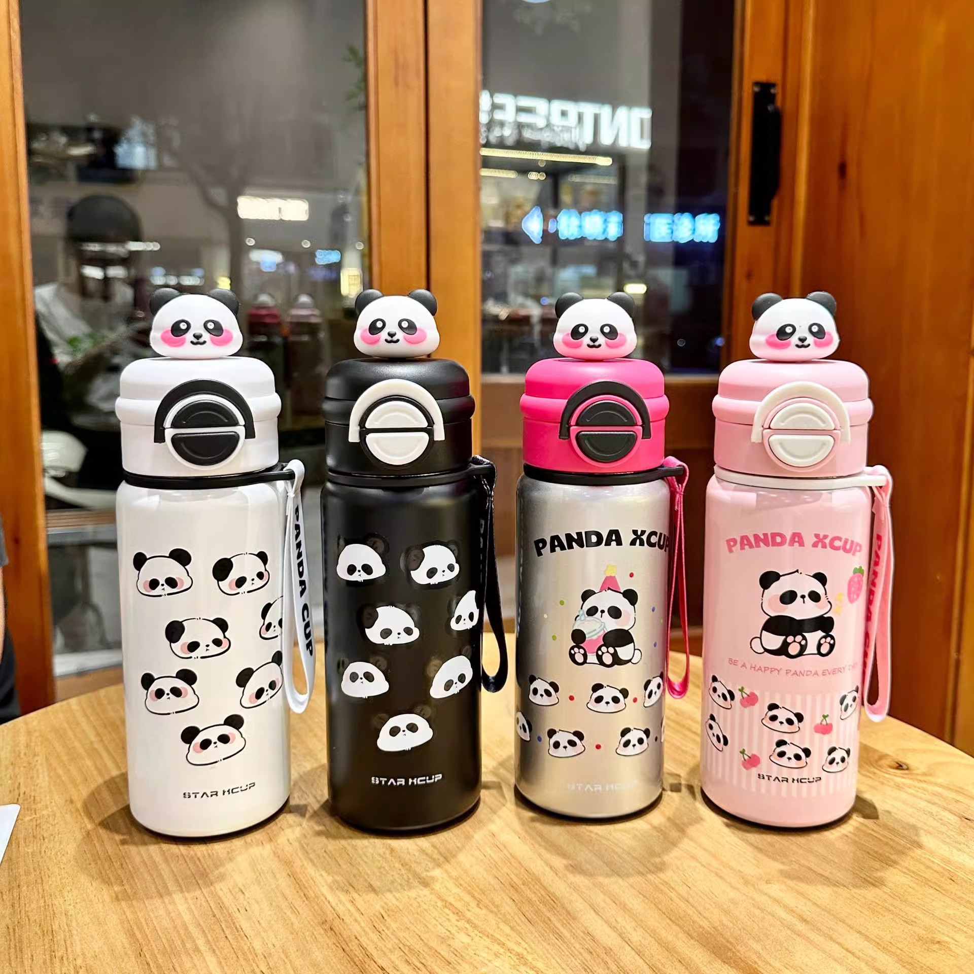Panda Children's Water Cup, 2024 New model for students to go to School, high appearance level Double Drinking straw Insulated cup for boys and girls full figure