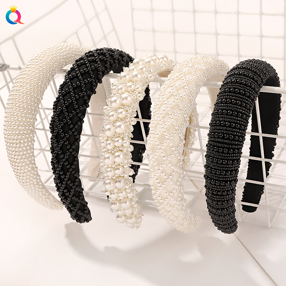 Qiyue Pearl headband, a retro socialite headband, handcrafted beaded, fashionable and versatile for women, a hair tie and accessory for going out full figure