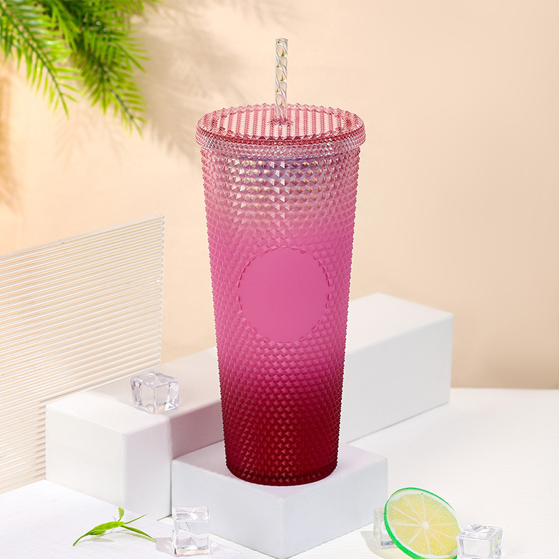【 Processing and Customization 】 Gradient color durian cup 700ml large-capacity plastic straw cup, drinking cup straw wholesale Application Scenario