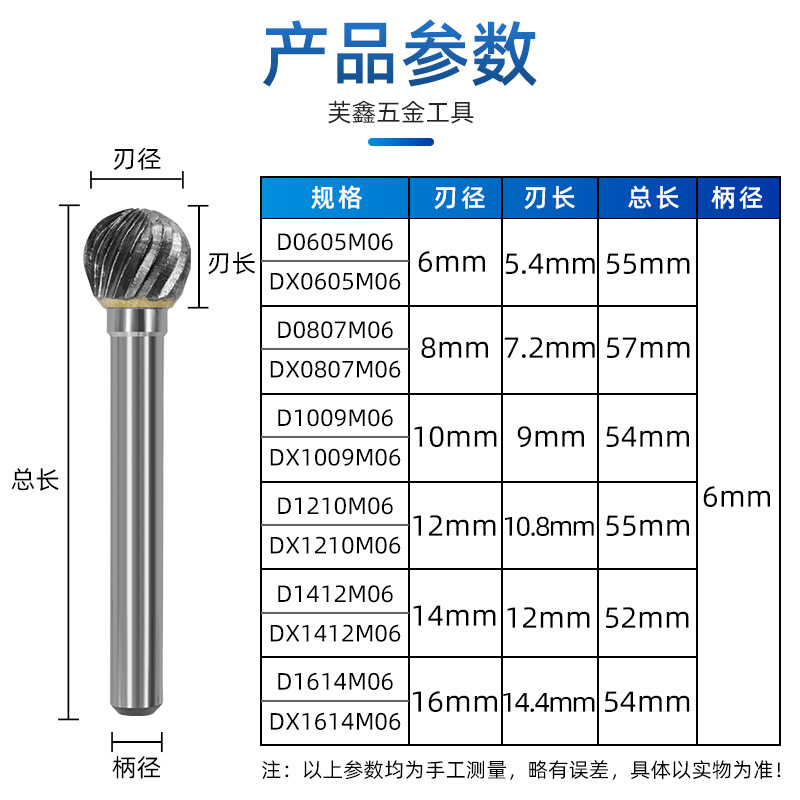 Tungsten steel grinding head, hard alloy rotary file, spherical cutter head, milling cutter, metal grinding, engraving single and double groove patterns, D-type Application Scenario