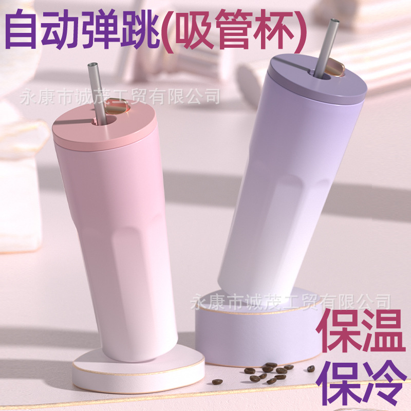 New 750ml stainless steel bouncing straw cup, portable cross-border logo printable car insulated cup Specification drawing