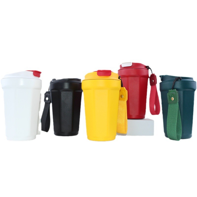 316 stainless steel octagonal coffee cup, vacuum double-layer rope insulated cup, outdoor portable flip lid portable cup Item Picture