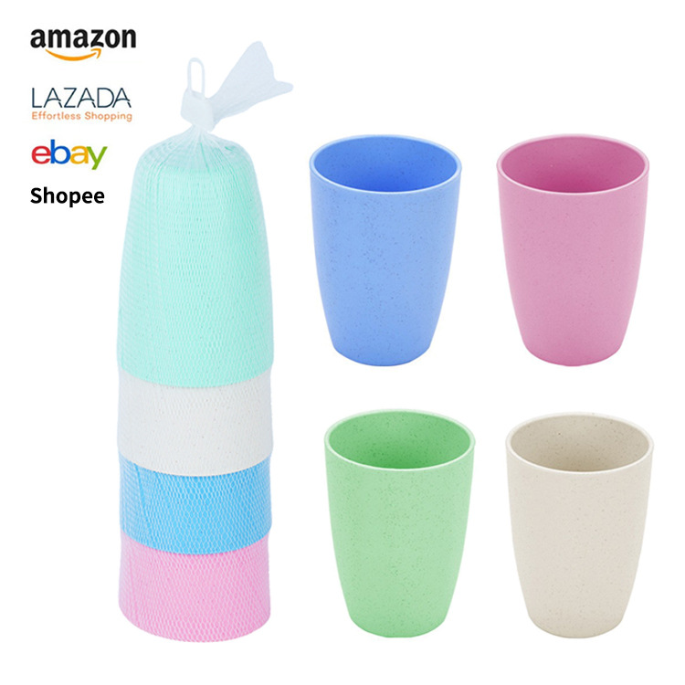 Cross-border wheat straw water cup net bag packaging, household anti-drop toothbrush cup, water cup, household wheat cup manufacturer wholesale full figure