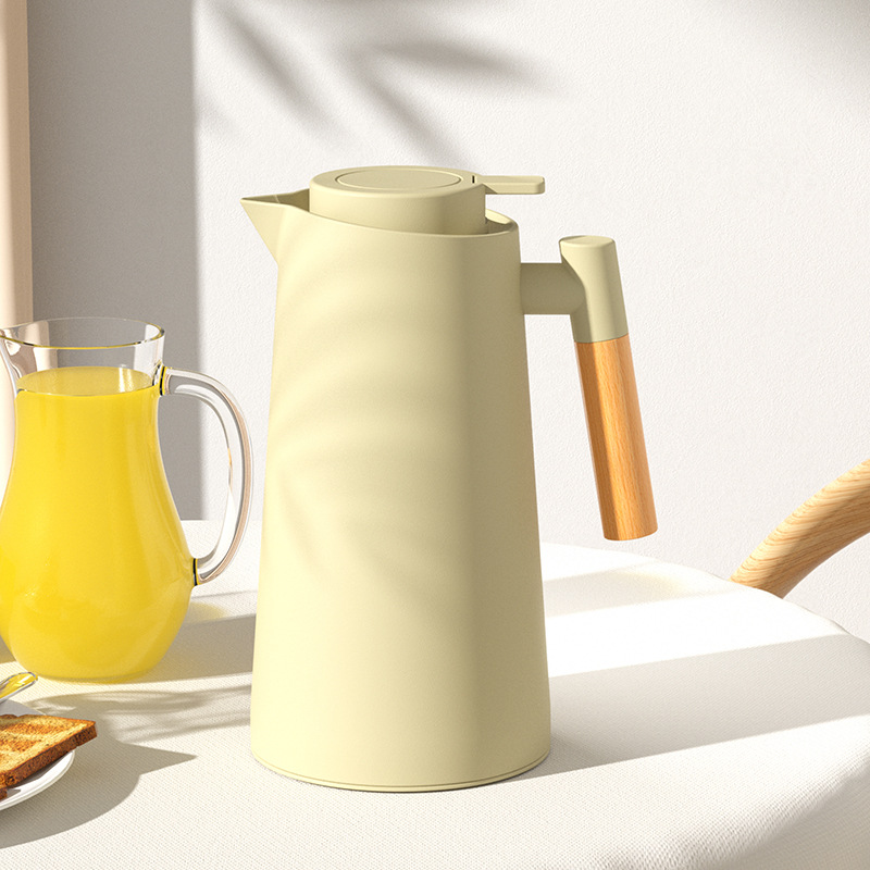 New Nordic household insulated kettle, wooden handle, glass inner liner, hot water kettle, coffee pot, large capacity, gift cup, printed words Application Scenario