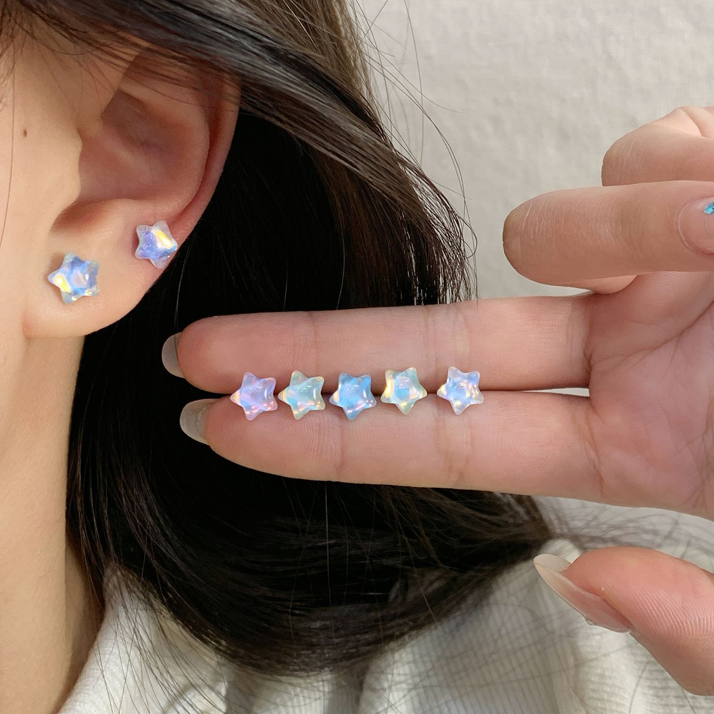Fresh and sweet titanium steel colorful star stud earrings, women's silver needle, small, light luxury, high-end feel, versatile, whitening student earrings details Picture