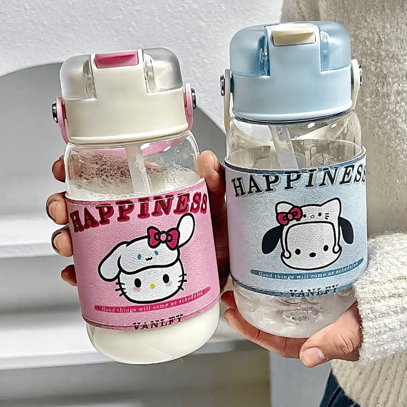 High appearance level, portable to work, trendy and unique cartoon plastic cup, cute straws for girls, double drinking cups details Picture