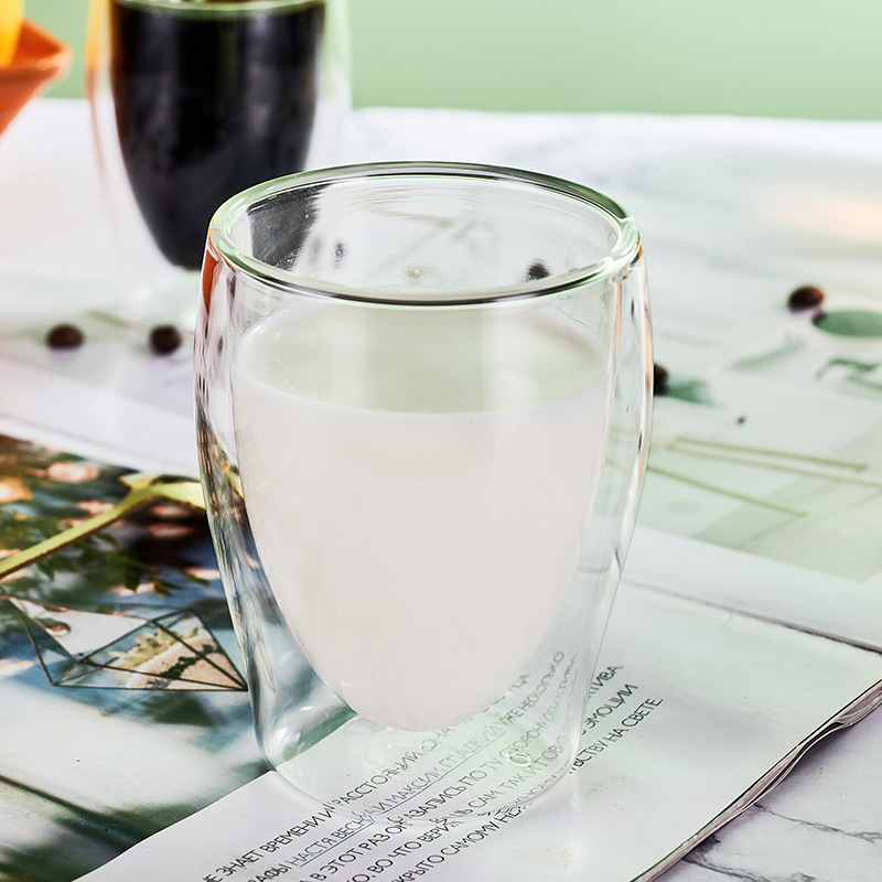 Wholesale double-layer insulated glass cups, drinking cups, transparent glass cups, thickened high-temperature resistant coffee cups, egg-shaped cups Specification drawing